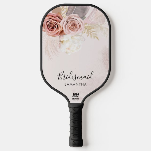 Custom Bridesmaid Script Terracotta Floral Pickleball Paddle (Front)