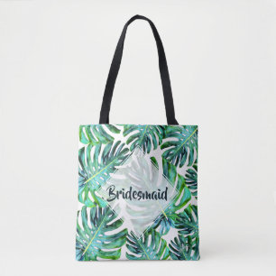 Custom Bridesmaid Tropical Leaf Greenery Tote Bag