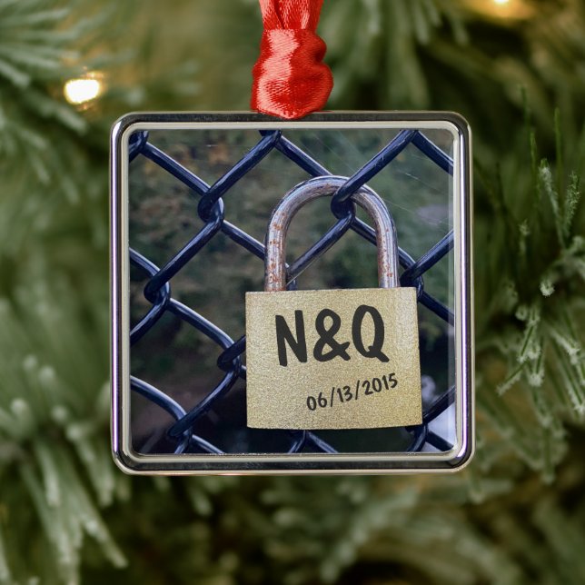 Custom Bridge Lock of Love Metal Ornament (Tree)