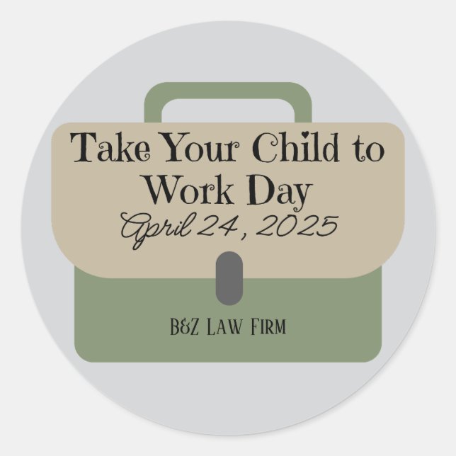 Custom Briefcase Bring Your Child to Work 2025 Classic Round Sticker (Front)