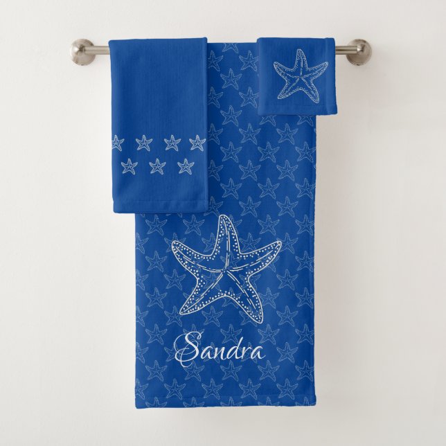 Custom Bright Bleu Blanc Chic Maison de plage Star (En situation)