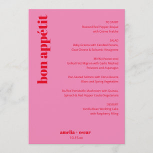 Custom Bright Bold Pink and Red Modern Wedding Menu