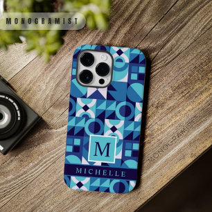 Custom Bright Light Dark Blue White Geometric  iPhone 14 Pro Max Case