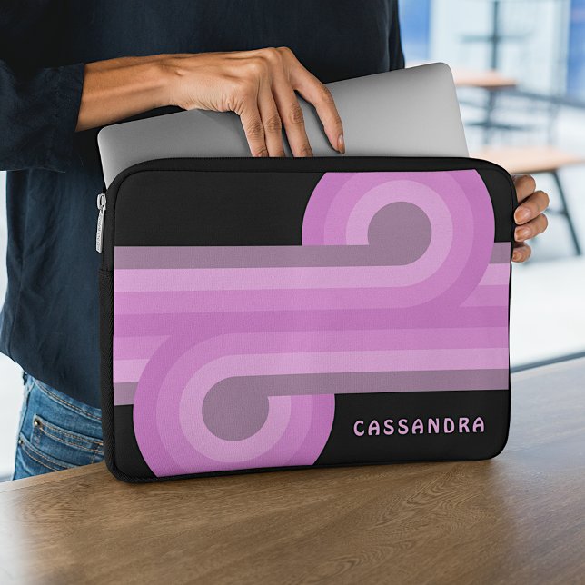Custom Bright Pastel Pink Black Retro Pattern Laptop Sleeve (Creator Uploaded)