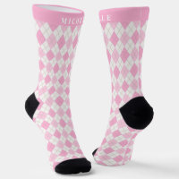 Custom Bright Pastel Pink White Argyle Pattern