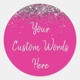 Custom Bright Pink and Silver Birthday Party Favor Classic Round Sticker