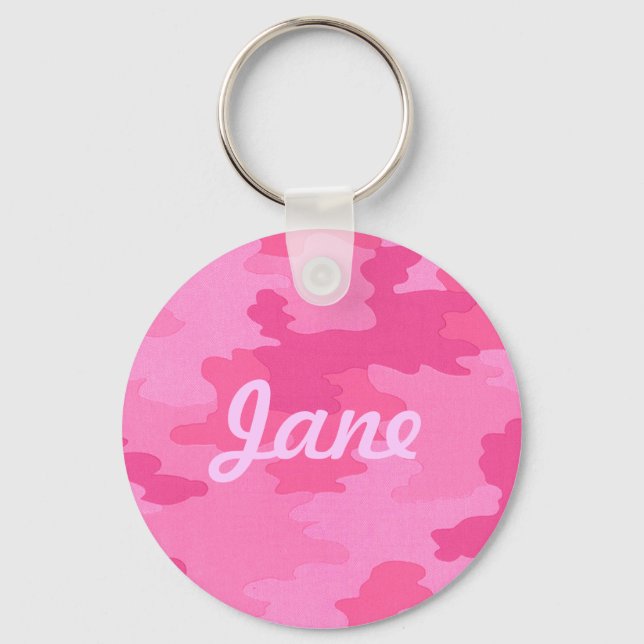 Custom Bright Pink Camouflage Key Chain (Front)