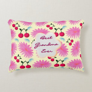 Custom Bright Pink Floral Cherry Pattern  Accent Pillow