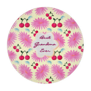 Custom Bright Pink Floral Cherry Pattern  Cutting Board