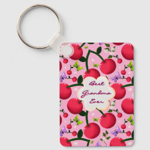 Custom Bright Pink Floral Cherry Pattern gift Keychain