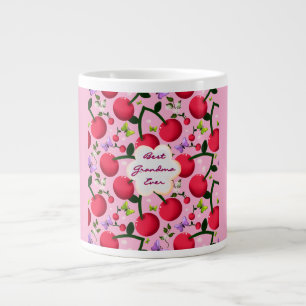 Custom Bright Pink Floral Cherry Pattern gift Large Coffee Mug
