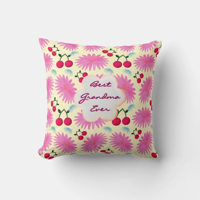 Custom Bright Pink Floral Cherry Pattern  Throw Pillow (Front)