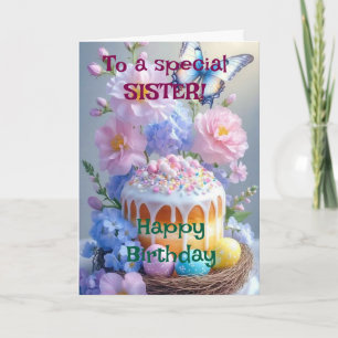Custom Bright  Pink Lilies Happy Birthday Sister Card