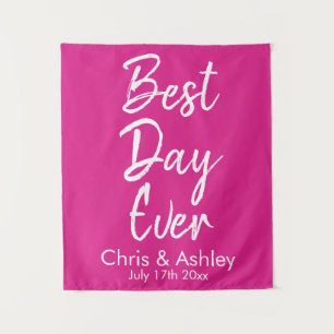 Custom Bright Pink Wedding Backdrop Best Day Ever Tapestry