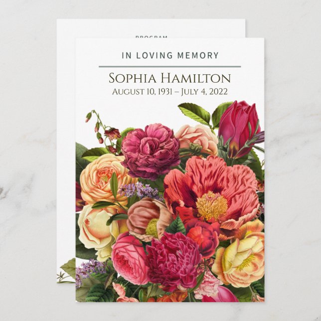 Custom Bright Watercolor Floral Funeral Program (Front/Back)