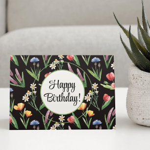 Custom, Bright Wildflowers Happy Birthday Card