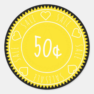 Custom Bright Yellow Black Sale Price Classic Round Sticker