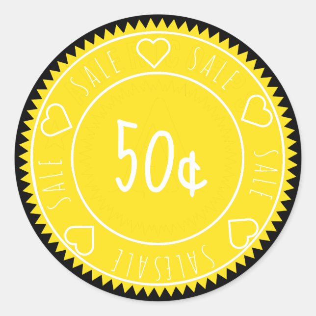 Custom Bright Yellow Black Sale Price Classic Round Sticker (Front)
