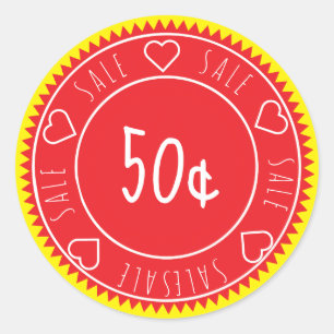 Custom Bright Yellow Red Sale Price Classic Round Sticker