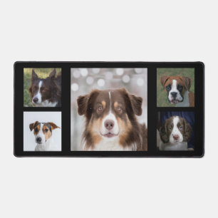 Custom Brown and White Dog Photos on Black Desk Mat