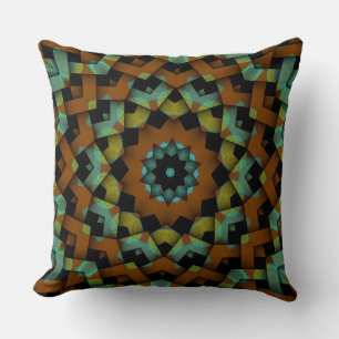 Custom Brown Blue Green Circle Weave Pattern Throw Pillow
