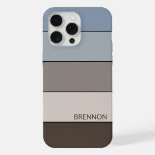 Custom Brown Blue Taupe Grey Black Stripes Art iPhone 15 Pro Max Case