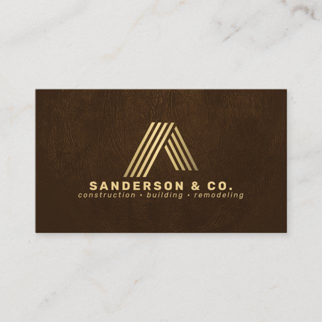 Custom brown gold logo building construction business card (Front)