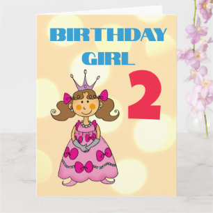 Custom Brown Hair 2nd Birthday Princess Card