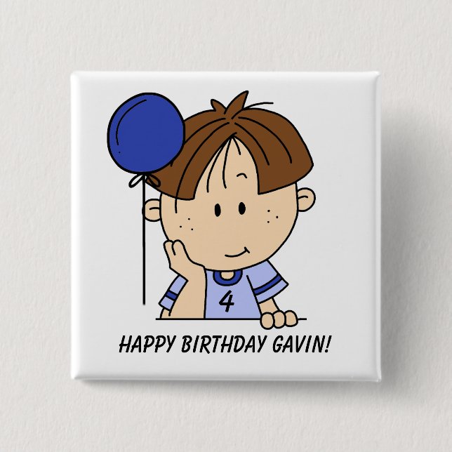 Custom Brown Haired Boy Birthday Button (Front)