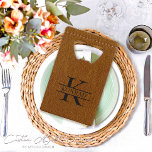 Custom Brown Leather Print Monogram Bottle Opener Credit Card Bottle Opener<br><div class="desc">Add a touch of sophistication and personalized charm to your party with our exquisitely designed Custom Brown Leather Print Monogram Bottle Opener. You can instantly transform your event into an elegant affair with the added allure that this bottle opener brings. The rich brown leather print on the opener is etched...</div>