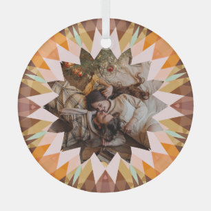 Custom Brown Orange Christmas Star Photo Gift Tree Glass Ornament