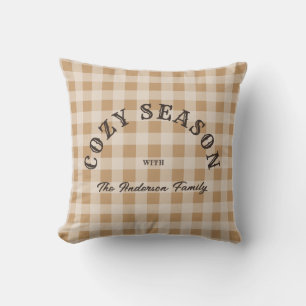 Custom Brown Script Rustic Western Gingham Pattern Throw Pillow