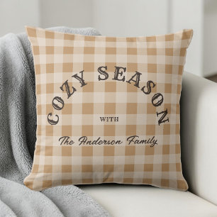 Custom Brown Script Rustic Western Gingham Pattern Throw Pillow