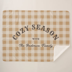 Custom Brown Script Western Rustic Gingham Pattern Sherpa Blanket