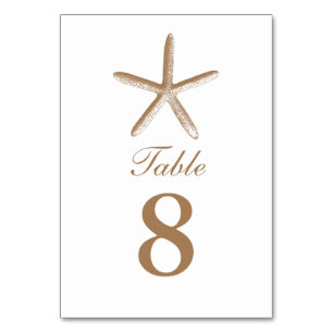 Custom Brown Starfish Beach Wedding Table Numbers