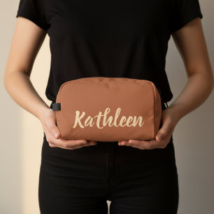 Custom brown toiletry travel bag for women or mom