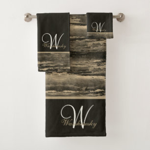 Custom Brown Watercolor Cream Elegant Monogrammed Bath Towel Set