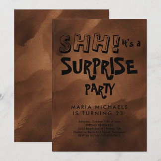 Custom Brown Watercolor Surprise Birthday Party Invitation