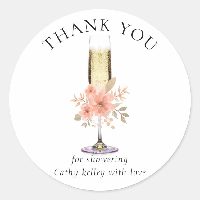 Custom Brunch and Bubbly Bridal Shower Thank you Classic Round Sticker (Front)