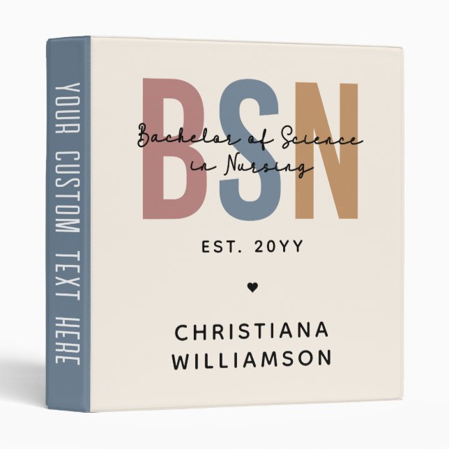 Custom BSN Bachelor of Science in Nursing Binder (Front/Spine)