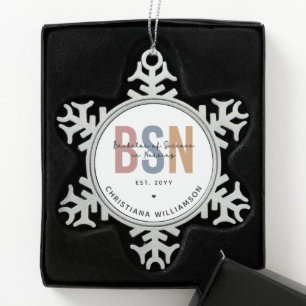 Custom BSN Bachelor of Science in Nursing Snowflake Pewter Christmas Ornament