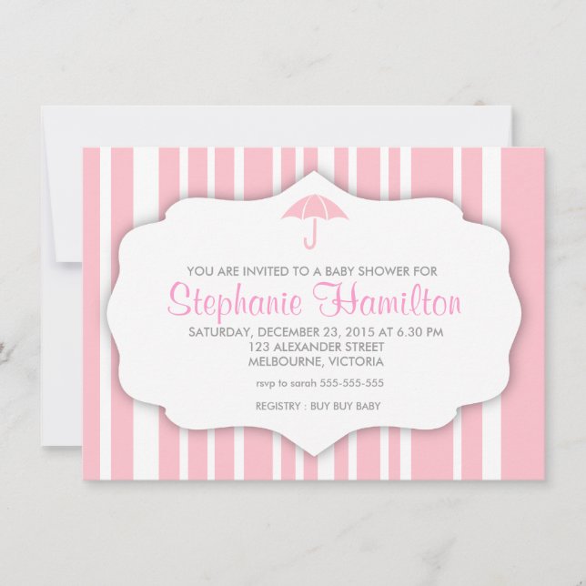 Custom bubble gum stripes baby girl shower invites (Front)