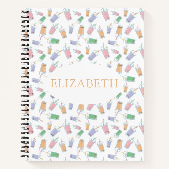 Custom Bubble Tea Pattern Photo Cute Name Notebook (Front)
