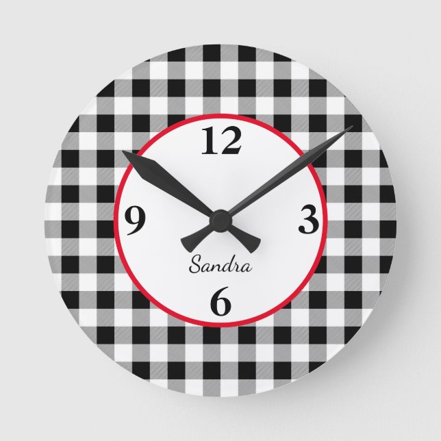 Custom Buffalo Check Red Accent Acrylic Round Clock (Front)
