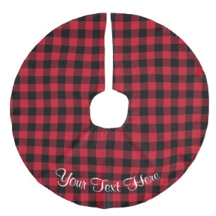 Custom Buffalo Check Red Black Lumberjack Plaid Faux Linen Tree Skirt