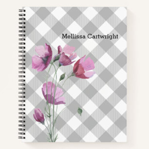 Custom Buffalo Plaid and Pink Flowers Notebook
