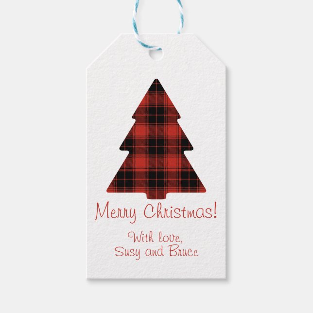 Custom Buffalo Plaid Christmas Tree Tags (Front)