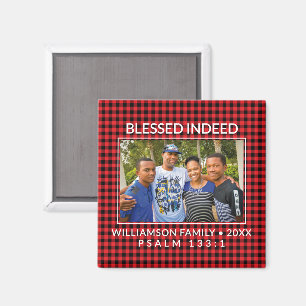 Custom Buffalo Plaid Family Christian Christmas  Magnet
