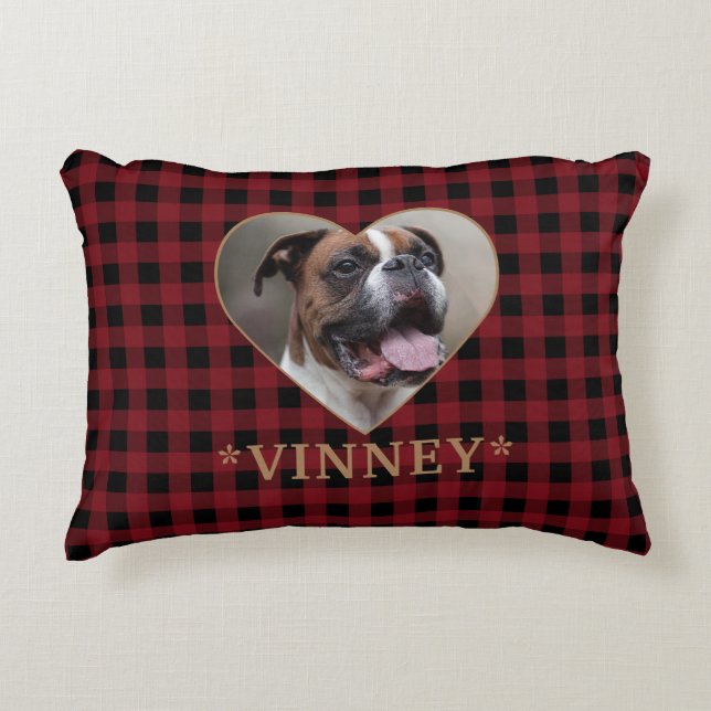 Custom Buffalo Plaid Heart Accent Pillow (Front)