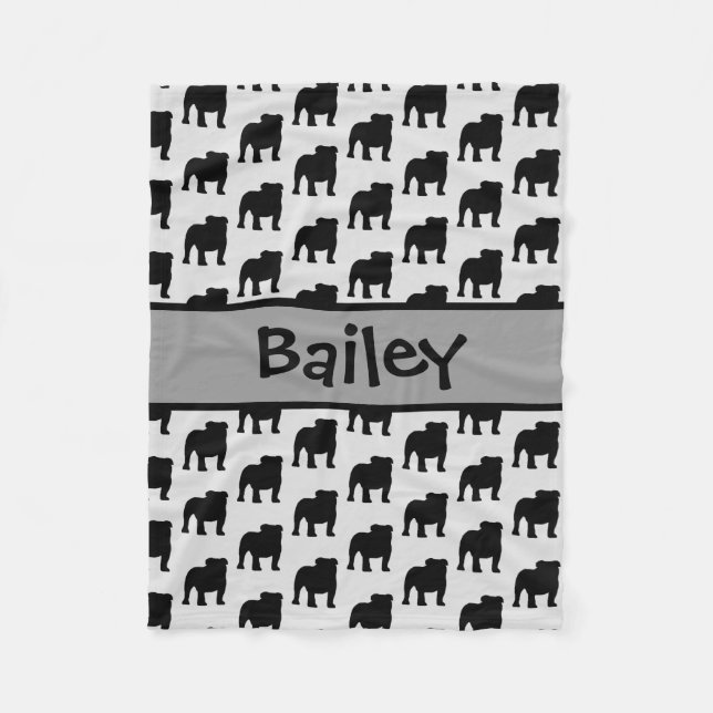 Custom Bulldog Dog Silhouette Fleece Blanket (Front)